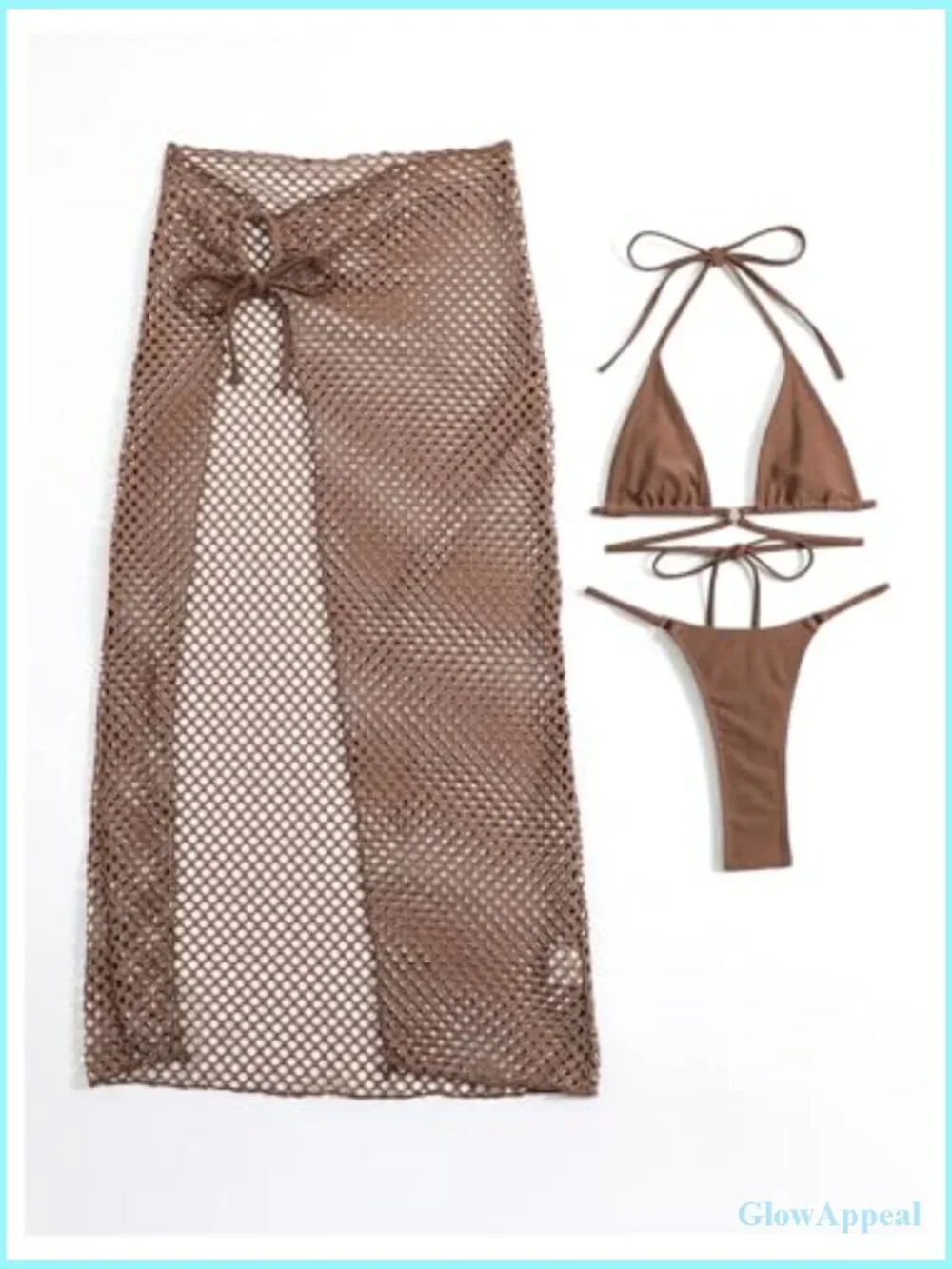 3 Piece String Bikini Set Halter Triangle Micro Bikini with Cover Up Skirt